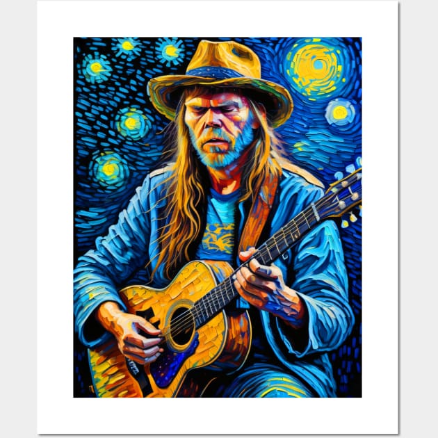 Neil Young in starry night Wall Art by FUN GOGH